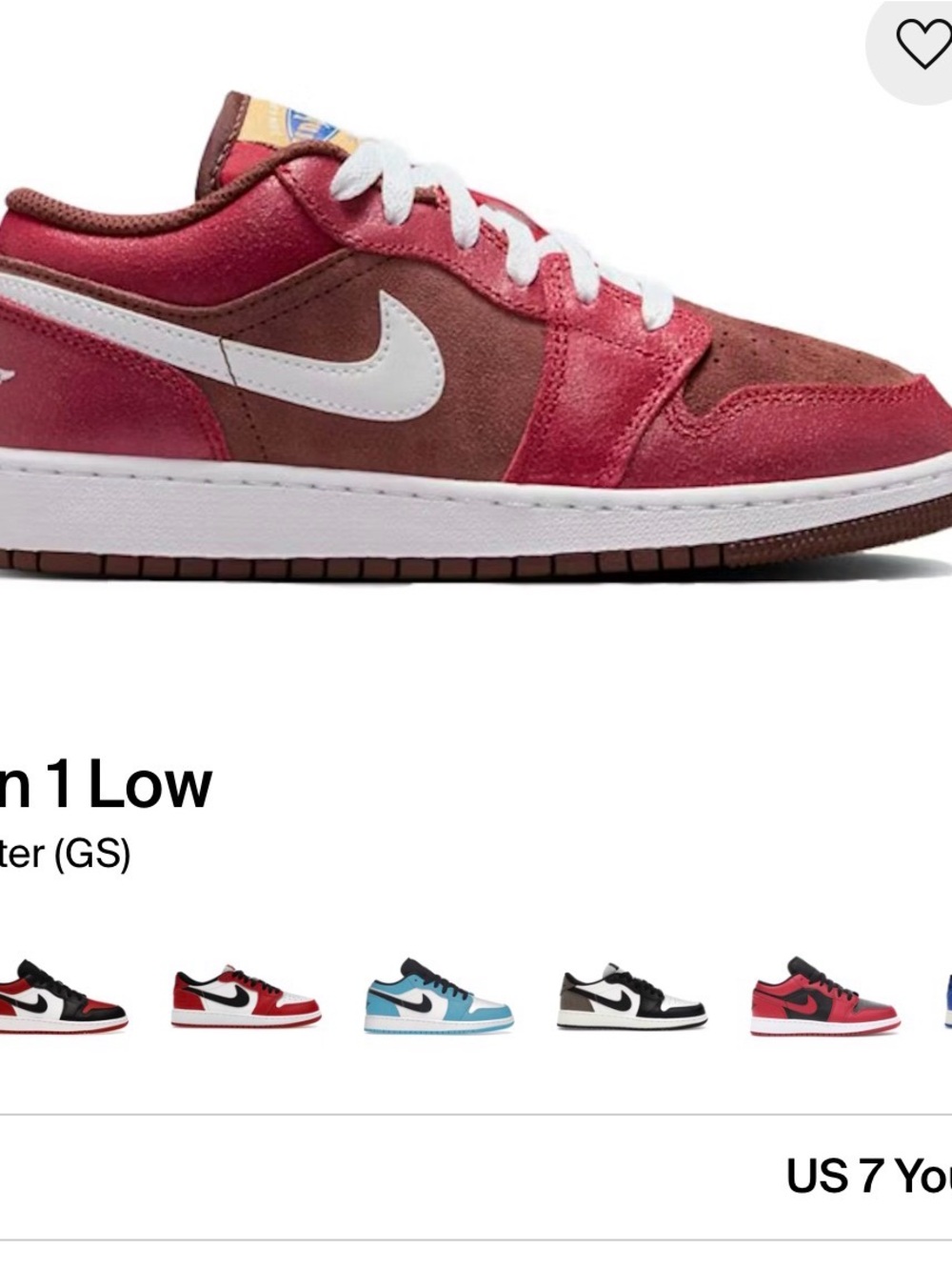 Nike Kids Jordan 1 Low in Red and Brown with White Swoosh